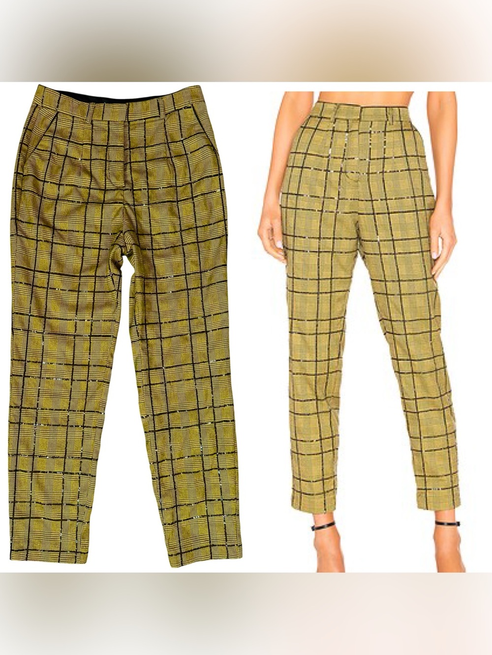 Revolve NBD Jackson Yellow Sequin Plaid Houndstooth Cigarette Pants Size Small